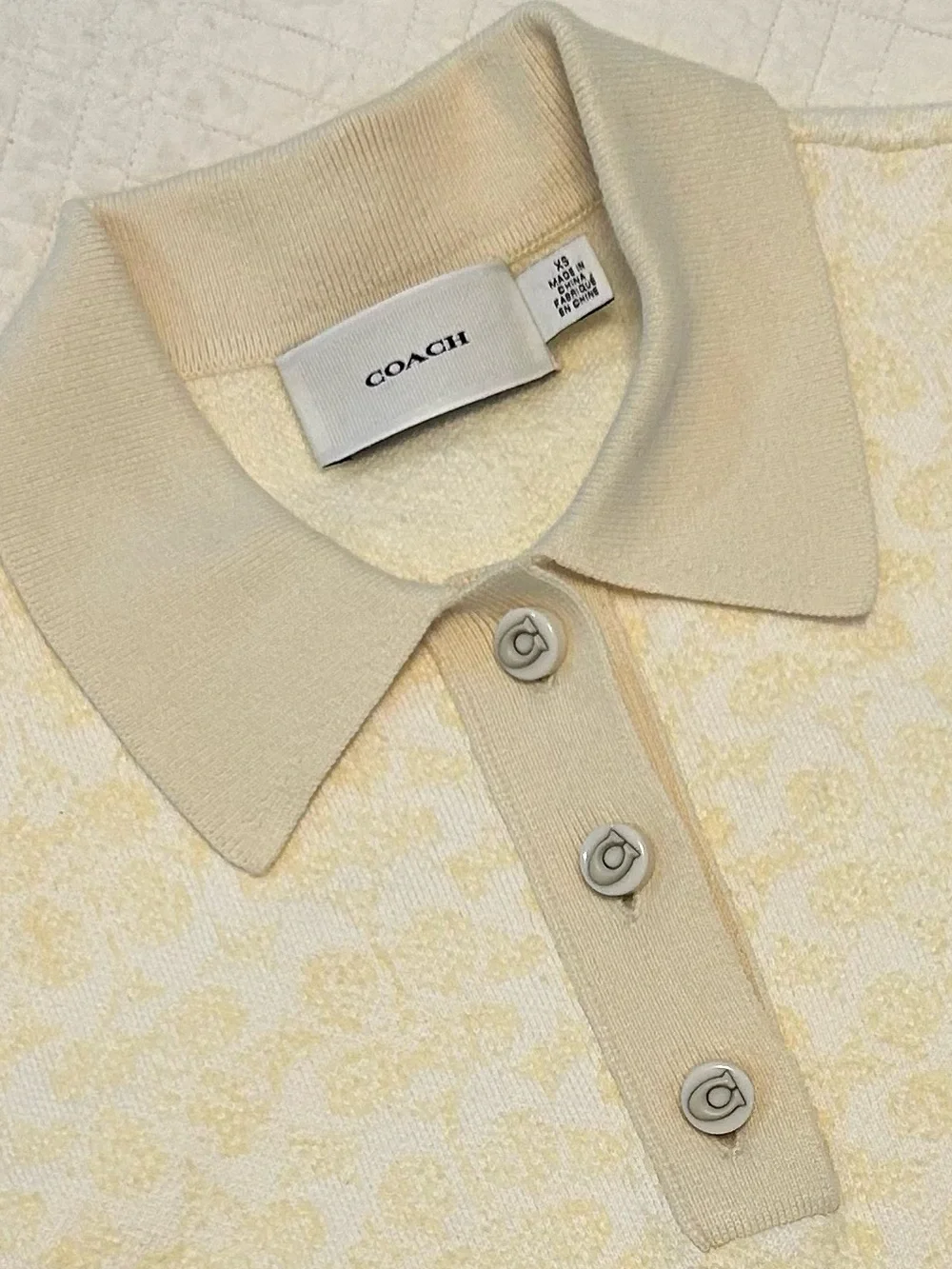 NWOT Coach Sporty Cropped Polo in Soft Cream Cotton Blend Jacquard.